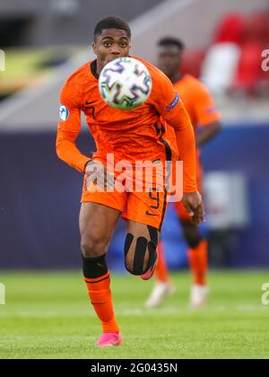 BOEDAPEST, UNGARN - 31. MAI: Myron Boadu aus den Niederlanden U21 während des UEFA-Viertelfinalmatches der U-21-Europameisterschaft 2021 zwischen der niederländischen U 21 und der französischen U 21 in der Boszik Arena am 31. Mai 2021 in Boedapest, Ungarn (Foto: Istvan Derencsenyi/Orange Picches) Stockfoto