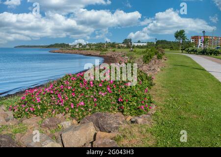 Eine Promenade entlang der Uferpromenade von Summerside, Prince Edward Island, Kanada. Stockfoto