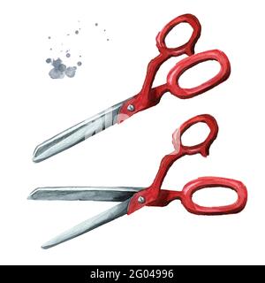 Schneidern von Scheren. Aquarell handgezeichnete Illustration, isoliert auf weißem Hintergrund Stockfoto