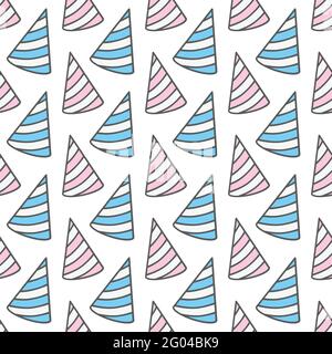 Vektor Urlaub nahtloses Muster. Handgezeichnete Beanies mit Kritzeleien. Urlaubszubehör. Festlicher Hintergrund. Stock Vektor