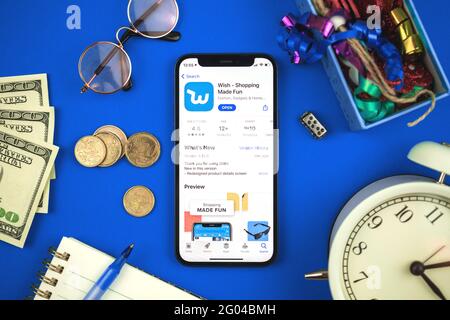 Charkow, Ukraine - 28. Mai 2021: Wunsch-App-Icon im App Store Stockfoto