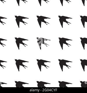 Nahtloses Muster von Schwalben auf weißem Hintergrund. Vögel fliegen in verschiedenen Winkeln. Vektor, Illustration Stock Vektor