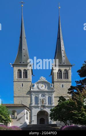 Kirche von San Leodegar in Korte, Wien, Österreich. Stockfoto