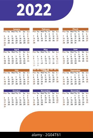 Vertikaler Taschenkalender mit orangefarbenen und violetten Elementen auf Weiß Hintergrund Stock Vektor