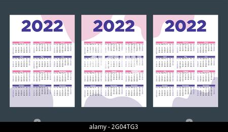 Set von drei Jahreskalender Konzept auf bunten welligen Hintergrund Stock Vektor