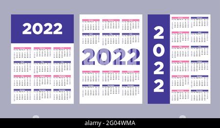 Jahreskalender-Konzepte auf lila-weißem Hintergrund flaches Design Stock Vektor
