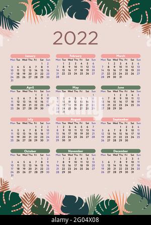 2022 Jahre Kalender Vektor-Illustration Flachdesign Stock Vektor