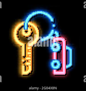 Abbildung des Leuchtsymbols für die Autoschlüssel in Neonfarben Stock Vektor