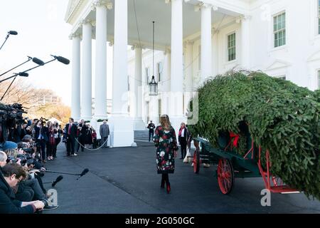 First Lady Melania Trump erhält am Montag, den 19. November 2018, den Weihnachtsbaum des Weißen Hauses im Nordportikus des Weißen Hauses Stockfoto