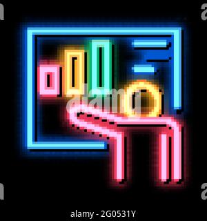 Lautsprecher mit statistischer Darstellung mit Leuchtsymbol in Neonfarben Stock Vektor