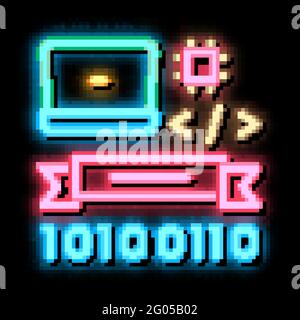 Abbildung des Leuchtsymbols für die Computerprogrammierung „Graduation“ in Neon Stock Vektor