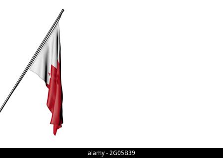 Die wunderschöne Flagge von Bahrain hängt an einem isolierten Eckmast Auf weiß - jede Festflagge 3d-Illustration Stockfoto