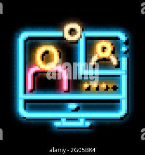 Illustration für das Leuchtsymbol „Student Personal Computer“ in Neonfarben Stock Vektor