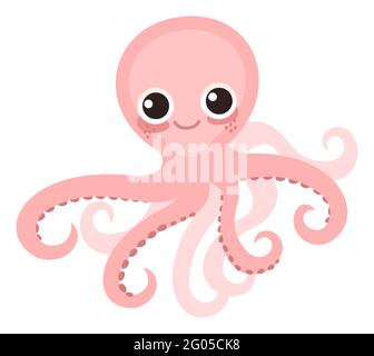 Octopus. Wilde Tiere. Unterwasserwelt. Aquarium oder tropisches Meer. Isoliert auf weißem Hintergrund. Illustration im Cartoon-Stil. Flaches Design. Vektor Stock Vektor