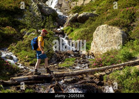 Aixeus Schlucht, auf dem Weg zum Monteixo Gipfel, im Sommer (Naturpark Alt Pirineu, Katalonien, Spanien, Pyrenäen) Stockfoto