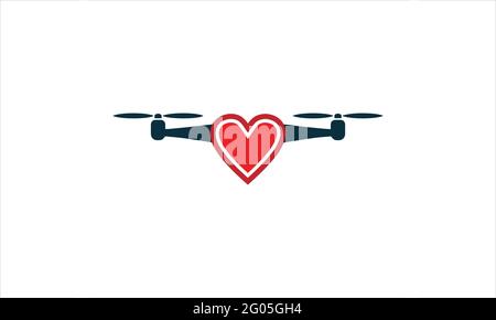 Drohne Logo Herz isoliert auf weißem Hintergrund Vektor Illustration Vorlage Stock Vektor