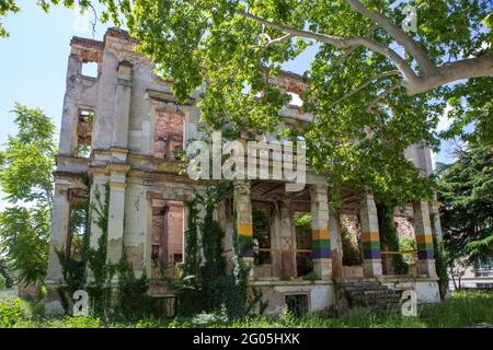 Gebäude zerstört in 1992 - 1995 Bosnienkrieg , Mostar, Herzegowina, Bosnien und Herzegowina, Stockfoto