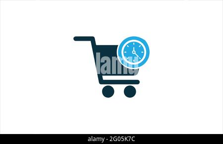Warenkorb mit Uhr oder Uhrzeit für das Symbol-Logo zum Einkaufen anzeigen Symbol für die Designdarstellung Stock Vektor
