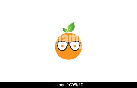 Niedliche orange Frucht Cartoon mit Brille Symbol Logo Design Vektor Abbildung der Vorlage Stock Vektor