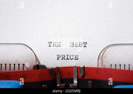 Der beste Preis Satz geschrieben mit einer Schreibmaschine. Stockfoto