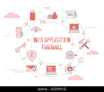waf Web Application Firewall Konzept mit Icon Set Template Banner Und kreisförmigen Formvektor Stockfoto