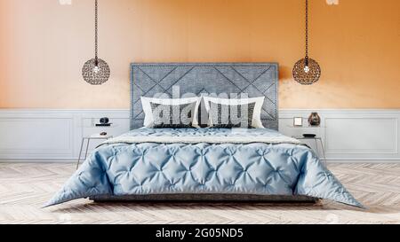 3d-Rendering von schönen Schlafzimmer mit 2 Lapts auf der Seite Stockfoto