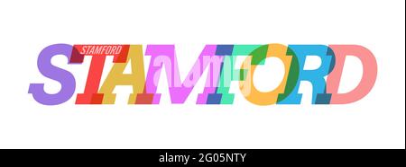 STAMFORD. Der Name der Stadt auf weißem Hintergrund. Vektor-Design-Vorlage für Poster, Postkarte, Banner. Vektorgrafik. Stock Vektor