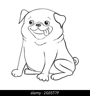 Pug-Vektor hand Zeichnung Illustration in schwarzer Farbe auf weißem Hintergrund Stock Vektor