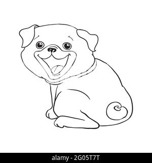 Pug-Vektor hand Zeichnung Illustration in schwarzer Farbe auf weißem Hintergrund Stock Vektor
