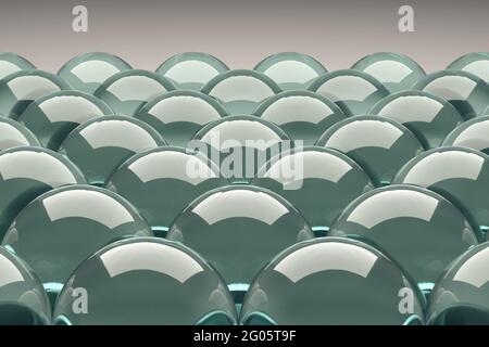 3D-gerendertes Bild. Nahaufnahme der Glaskugeln. Abstrakter Hintergrund. Stockfoto