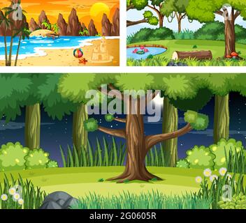 Drei verschiedene Landschaftsbilder in der Natur Stock Vektor