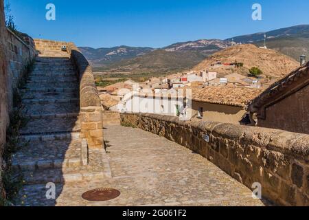 Steintreppe im Dorf Bolea, Provinz Aragon, Spanien Stockfoto