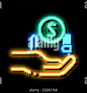Hand hält Geldbörse mit Geld Neon Glow Symbol Illustration Stock Vektor