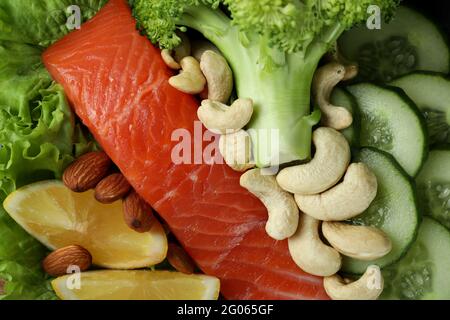 Gesunde Ernährung vor dem ganzen Hintergrund, Nahaufnahme Stockfoto