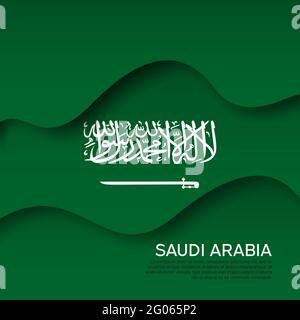 Abstrakt schwenkende flagge saudi-arabiens. Papierschnitt. Kreativer Hintergrund für die Gestaltung patriotischer Weihnachtskarten. Grafischer abstrakter Hintergrund für Pos. Stock Vektor