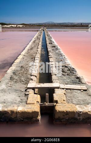 Salinen, insel isola Grande, Salinen von Trapani, Salz, Naturschutzgebiet, Stagnone von Marsala, Sizilien, Italien, Europa Stockfoto