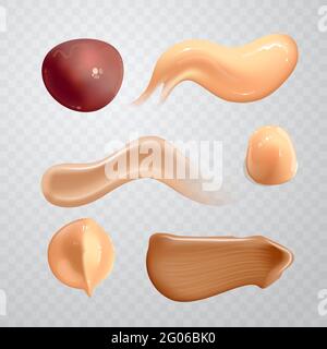 Set von realistischen kosmetischen Creme Abstriche. Hautpflegeprodukt von verschiedenen Körperfarben. Lotion glatte Abstrich isolierte Vektor-Textur auf transparent Stock Vektor