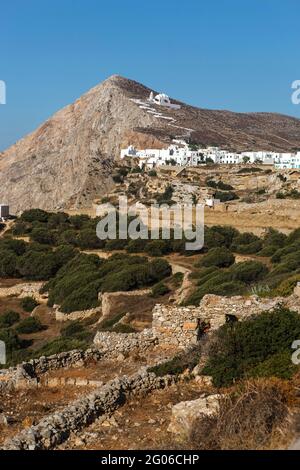 Chora, Klippe, Insel Folegandros, Kykladen, Ägäis, Griechenland, Europa Stockfoto