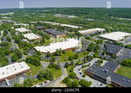 Luftaufnahme des Bürogeschäftsparks außerhalb von Philadelphia, Pennsylvania, USA Stockfoto