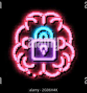 Neon-Symbol für Gehirn und gesperrtes Vorhängeschloss Stock Vektor