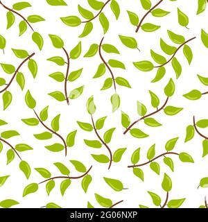 Nahtloses Muster mit grünen Zweigen und Blättern. Weißer Hintergrund. Vektor-Illustration Hand gezeichnet botanisch Stock Vektor