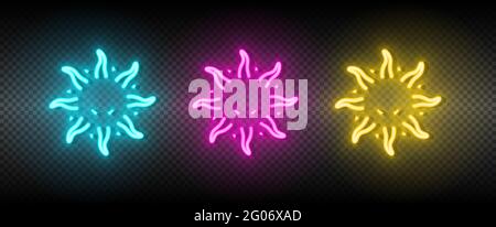 Sun Blue, Pink und Yellow Neon Vektor-Icon-Set Stock Vektor