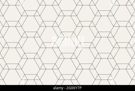 Abstraktes Hintergrundmuster. Sich wiederholendes geometrisches sechseckiges Raster. Einfaches Grafikdesign. Moderne stilvolle Textur mit monochromen Spalieren. vektor Stockfoto