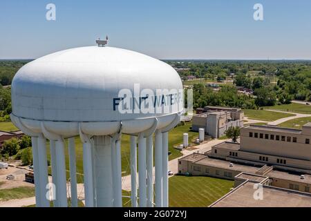 Flint, Michigan - Die Flint Water Plant. Tausende von Kindern wurden schädlichen Bleikonzentrationen ausgesetzt, nachdem die Wasserversorgung der Stadt kontam war Stockfoto