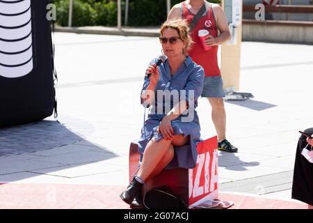 Caren Lay (MdB), Gerechtigkeits-Tour vor Ort in Bautzen - die Fraktion die linke im Landtag und die sächsischen Abgeordneten der LINKEN im Bundestag Stockfoto