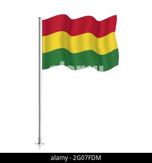 Boliviens Flagge winkt auf einem Metallmast. Die offizielle Flagge Boliviens, isoliert auf weißem Hintergrund. Stock Vektor