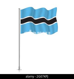 Botswana Flagge winkt auf einem Metallmast. Die offizielle Flagge von Botswana, isoliert auf weißem Hintergrund. Stock Vektor