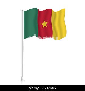 Kamerun Flagge winkt auf einem Metallmast. Die offizielle Flagge Kameruns, isoliert auf weißem Hintergrund. Stock Vektor
