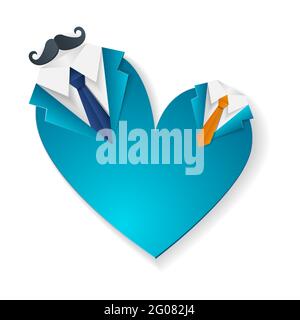 Happy Fathers Day Konzept - Väter Herz mit Dutter und Sohn in einem - Vektor-Illustration isoliert auf weißem Hintergrund Stock Vektor