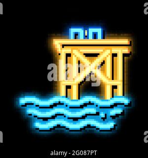 Ölmeerplattform mit Leuchtsymbol in Neonfarben Stock Vektor